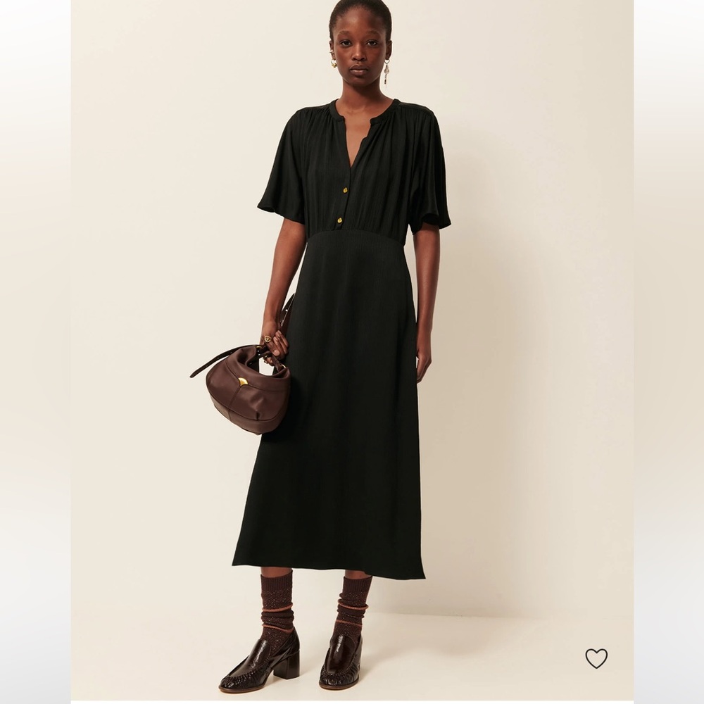 Sessun Black Midi Dress with Button Front